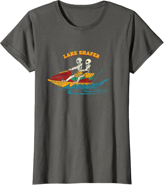 Lake Shafer Indiana Funny Skeleton Jet Ski Retro