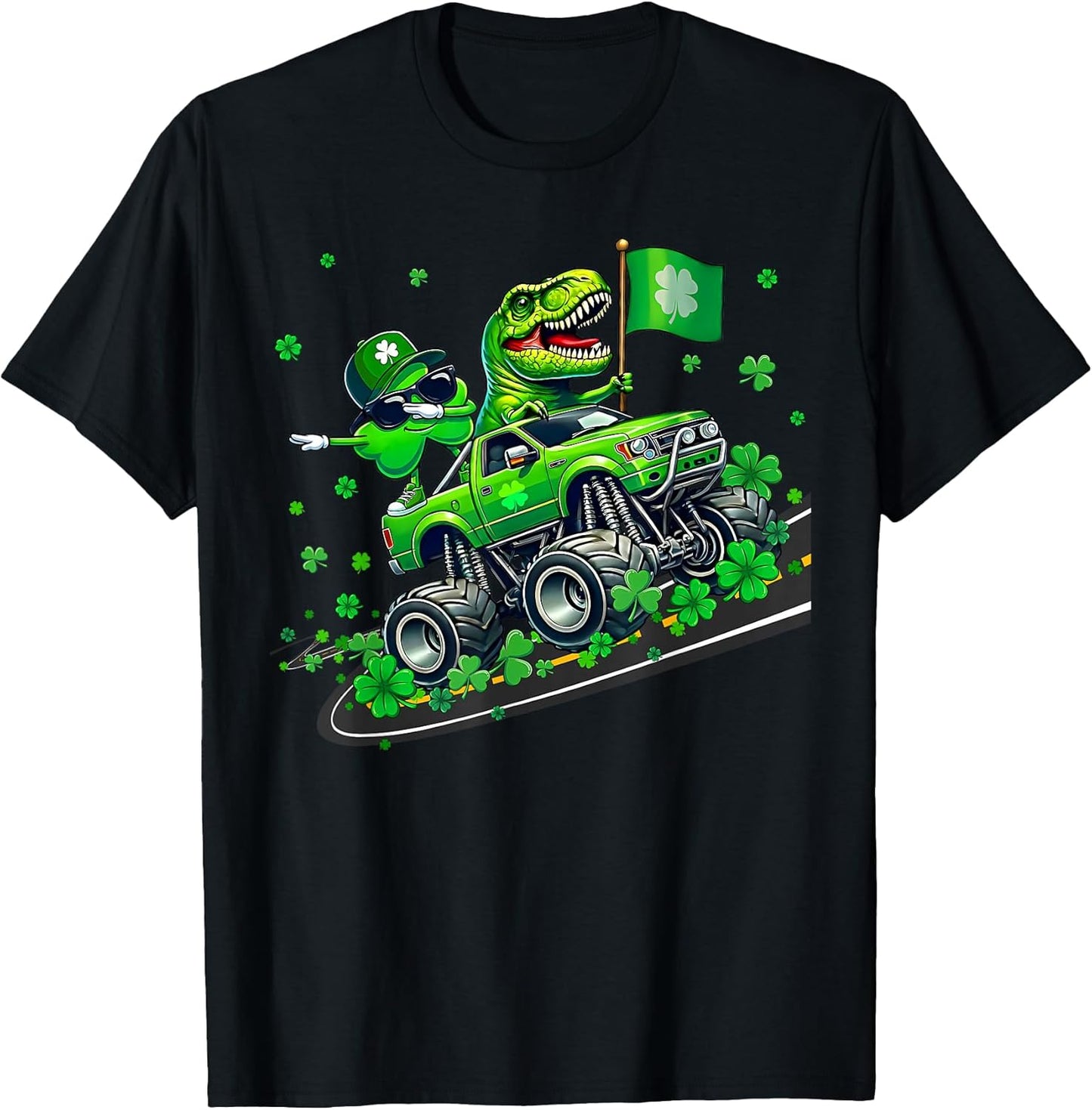 Funny Shamrock Dinosaur Monster Truck St Patrick Toddler Boy