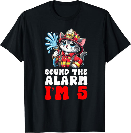 Cat Firefighter Fireman Kids 5th Birthday Boys 5 Year Old