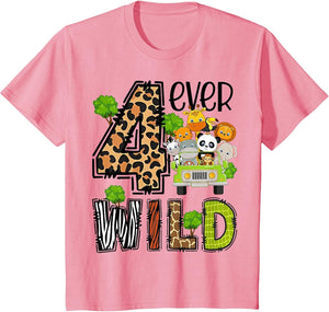Kids Four Ever Wild 4 Year Old 4th Birthday Young Safari Zoo Bday