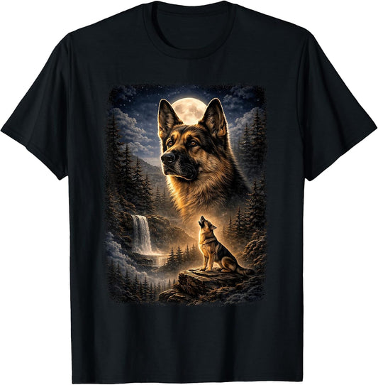 German Shepherd Dog Howling at Moon Vintage Funny Mystic