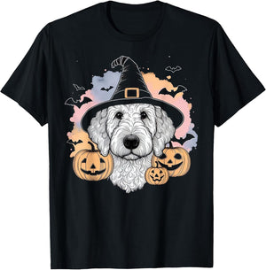 Halloween Goldendoodle Witch & Pumpkins Bats Spooky Holiday