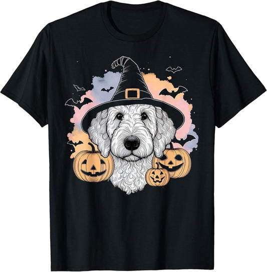 Halloween Goldendoodle Witch & Pumpkins Bats Spooky Holiday