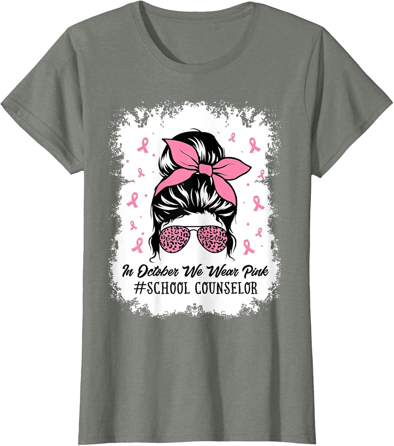 School Counselor Messy Bun Breast Cancer Awareness Women Mom