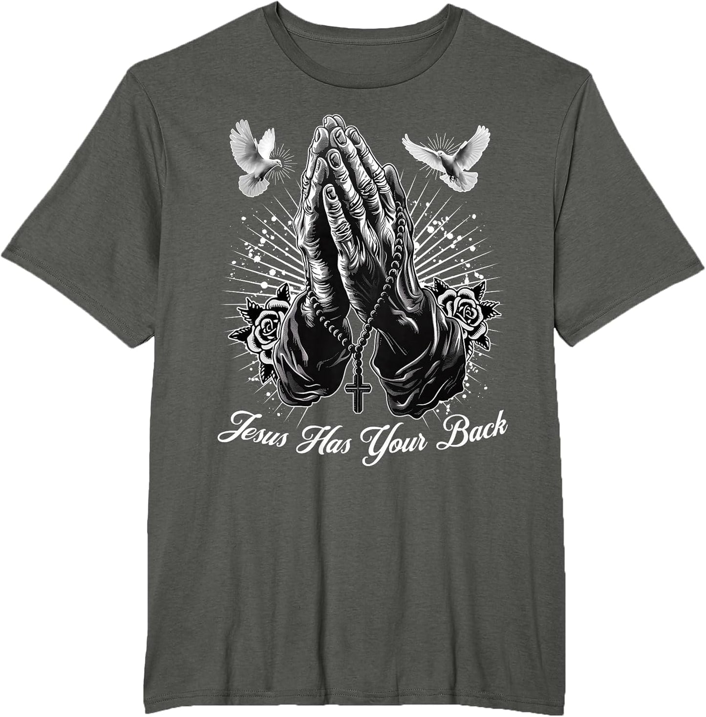 Jesus Has Your Back Prayer Hands Chicano Tattoo Doves Rosary