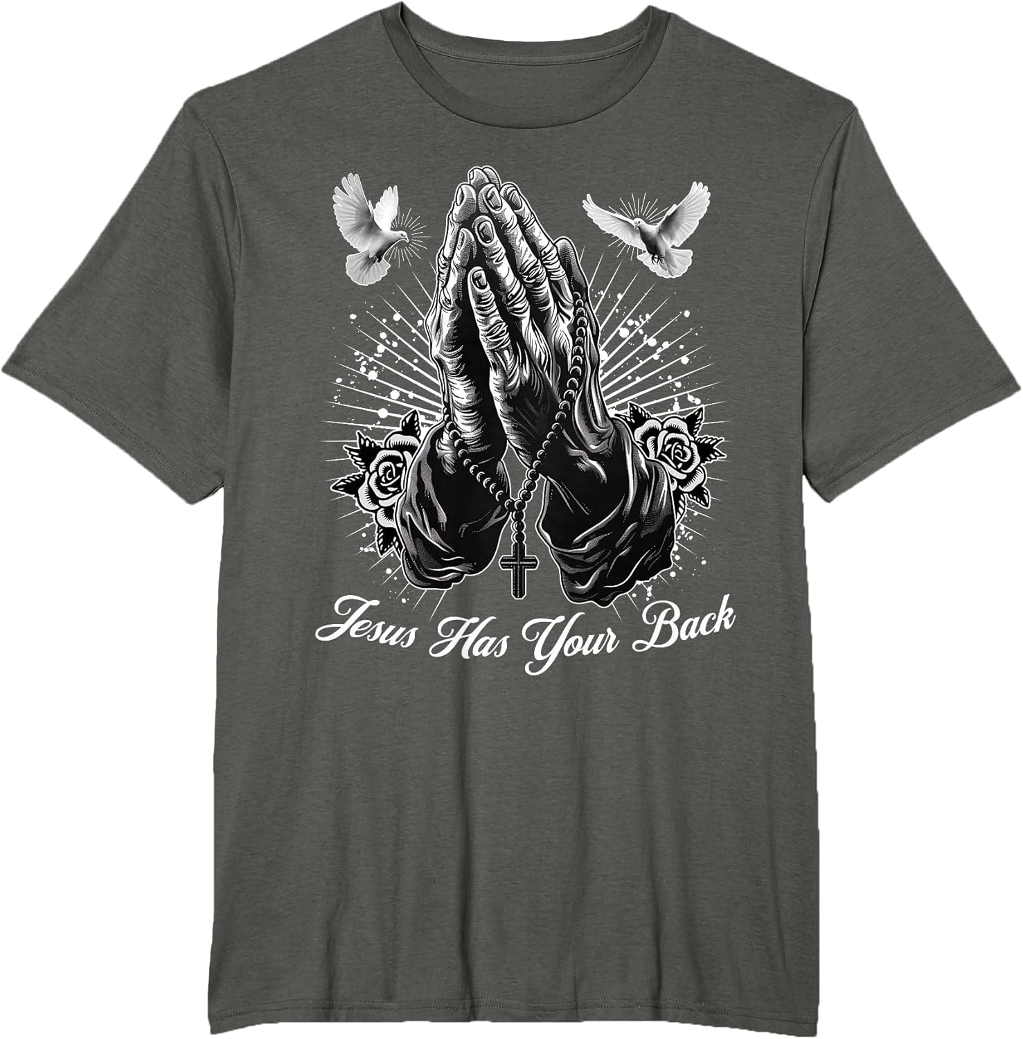 Jesus Has Your Back Prayer Hands Chicano Tattoo Doves Rosary