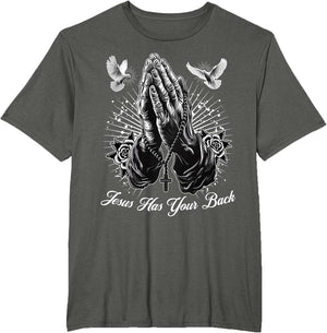 Jesus Has Your Back Prayer Hands Chicano Tattoo Doves Rosary