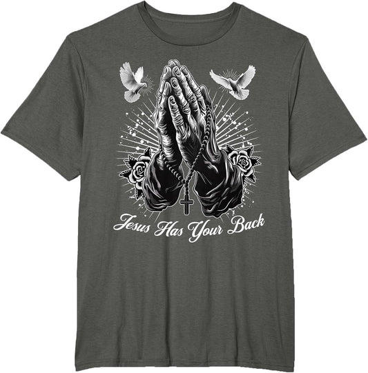 Jesus Has Your Back Prayer Hands Chicano Tattoo Doves Rosary