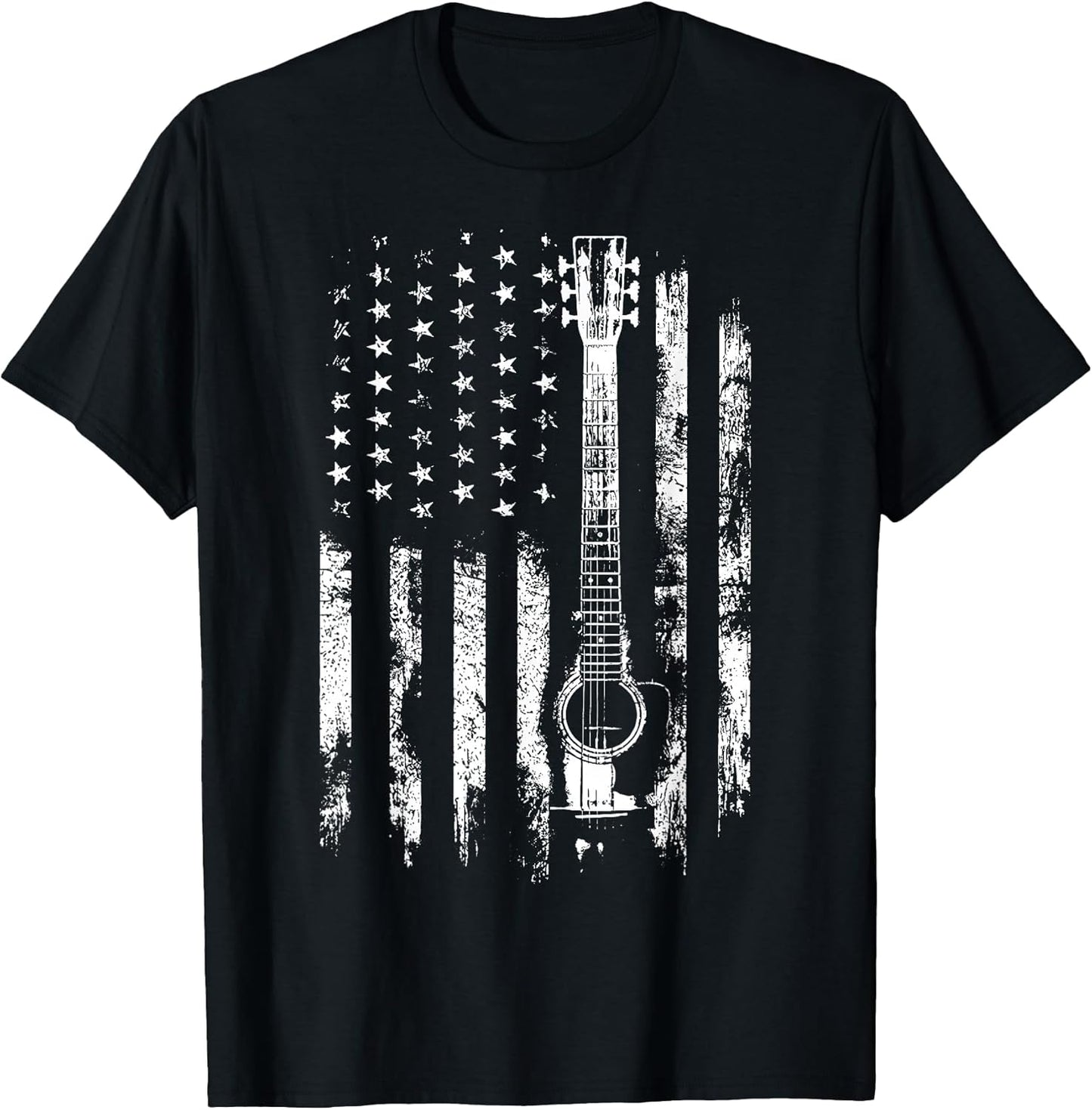 Retro US Flag Acoustic Guitar Distressed Patriotic Guitarist