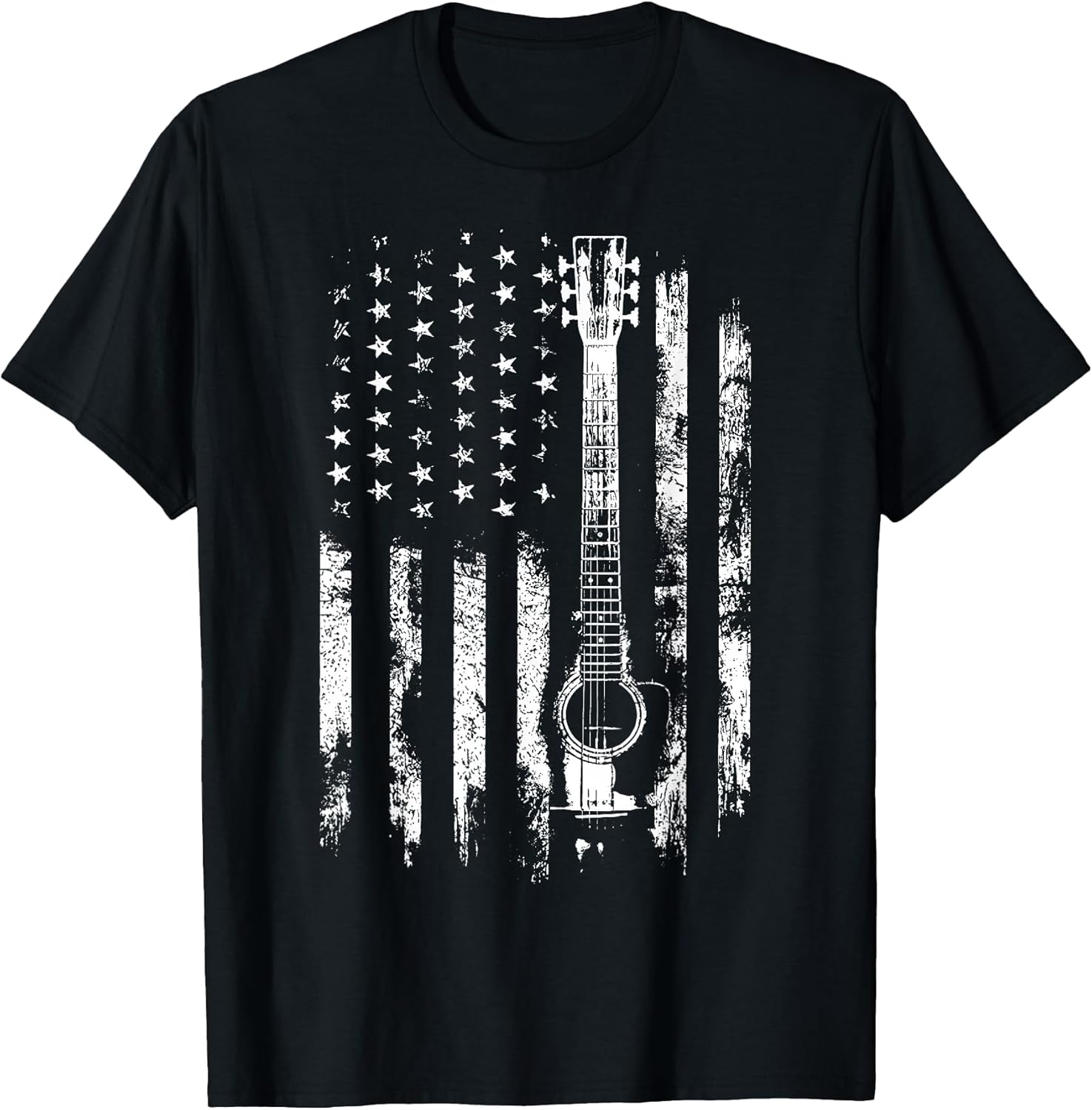 Retro US Flag Acoustic Guitar Distressed Patriotic Guitarist