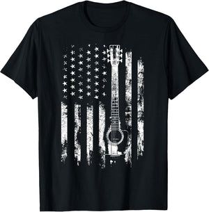 Retro US Flag Acoustic Guitar Distressed Patriotic Guitarist