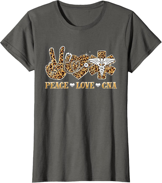 Peace Love CNA Nurse Life Leopard Print Stethoscope Heart