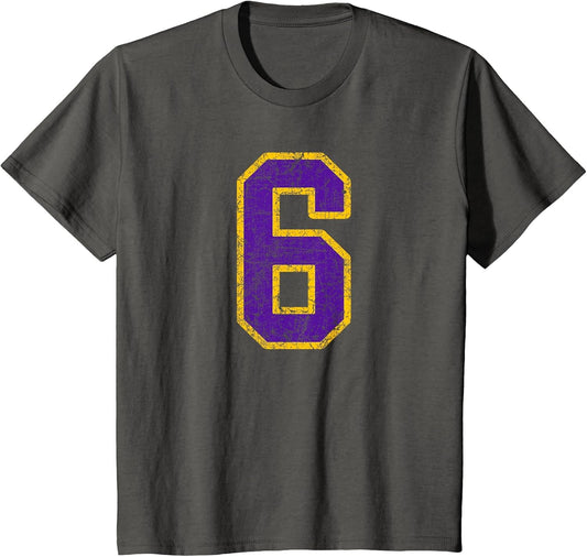 Purple Gold Number 6 Jersey Player Uniform #6 Grunge
