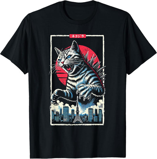 Cat Kaiju Catzilla Japanese Art Men Women Kids Funny Cat