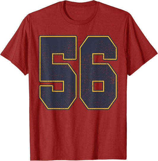 #56 Outline Number 56 Fan Varsity Sports Team Red Jersey