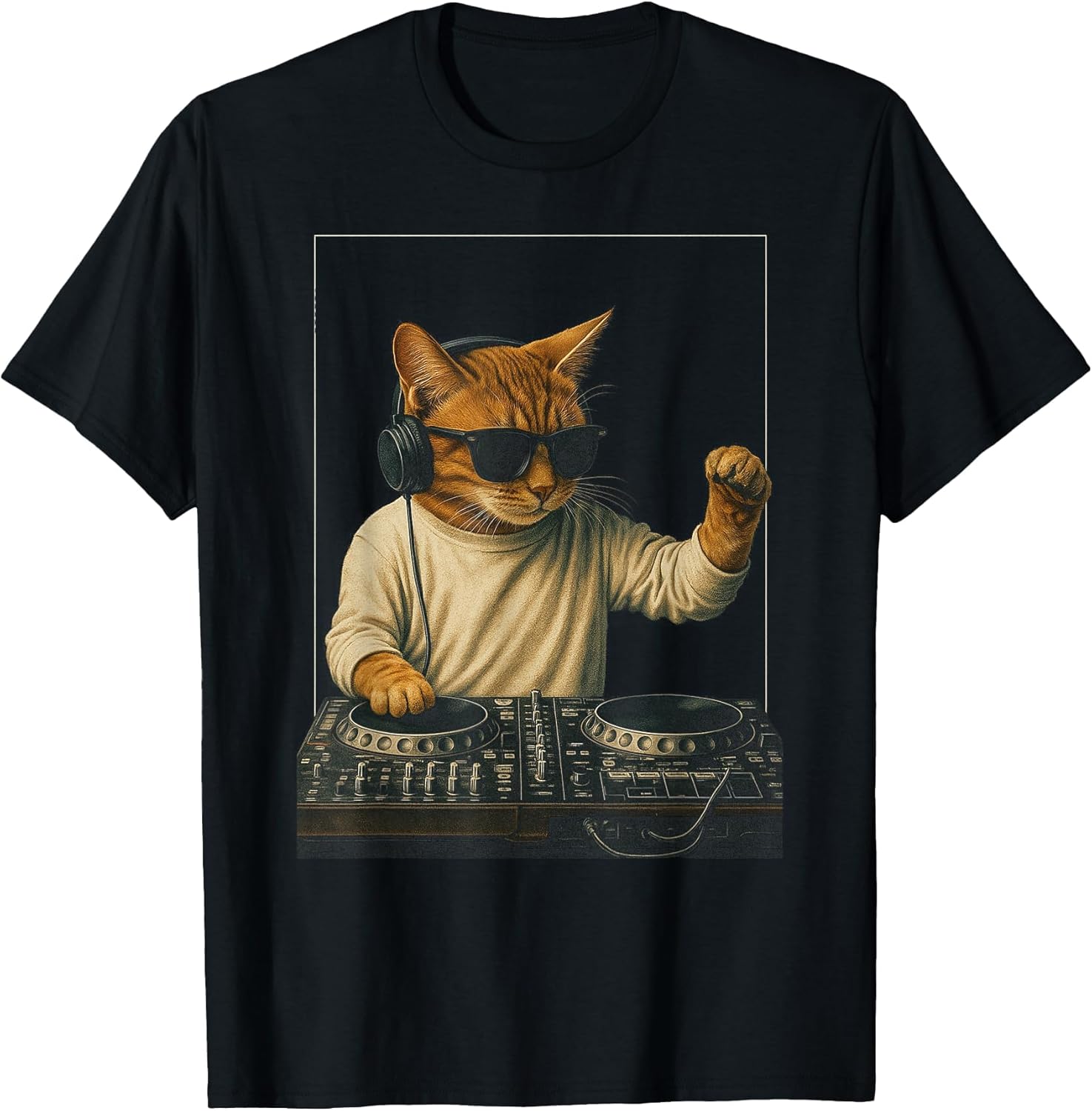 Vintage Orange Tabby Cat Playing Music Cat Lovers DJ Lovers