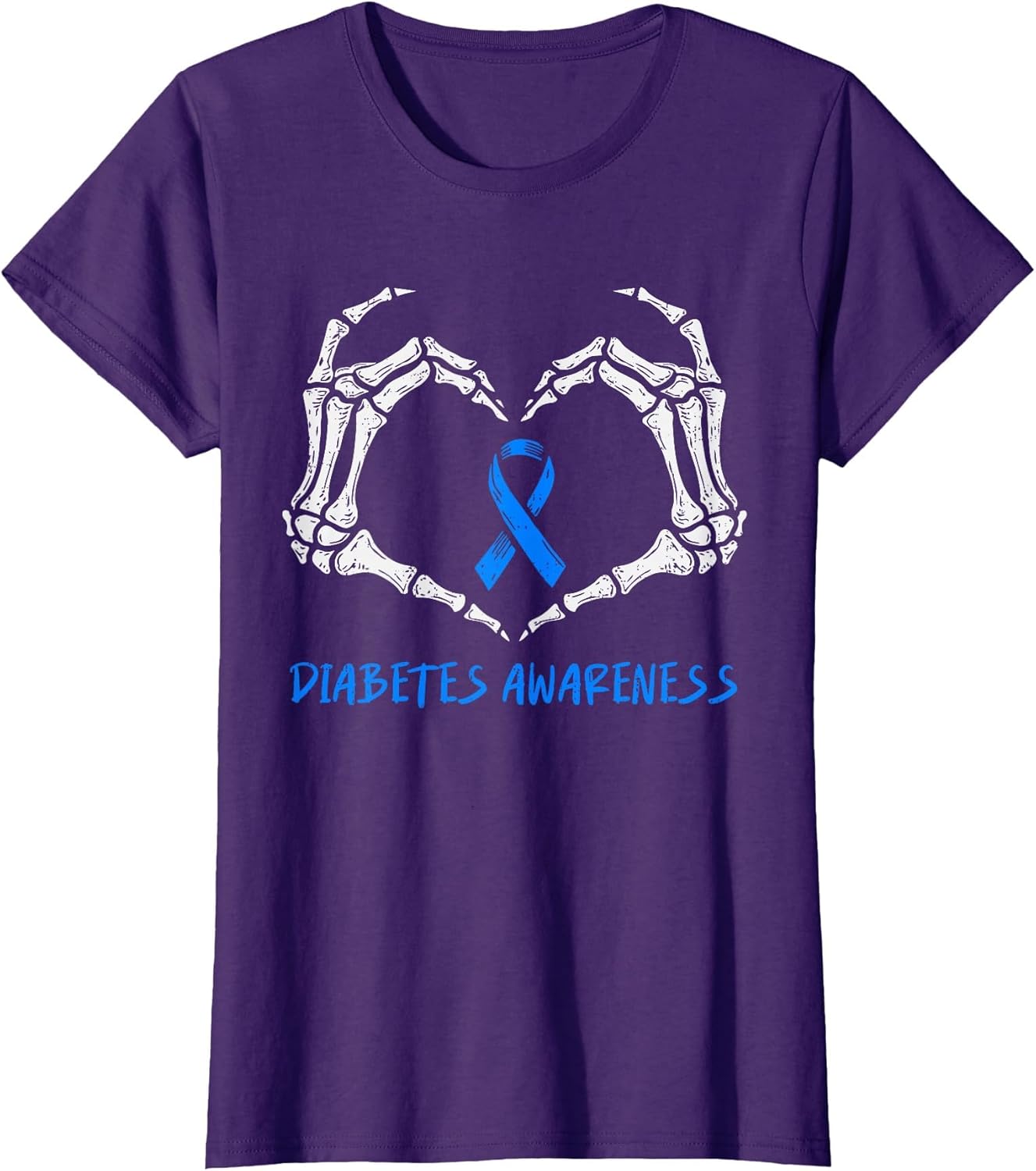 Type 1 Diabetes Awareness T1D Skeleton Heart Ribbon Blue