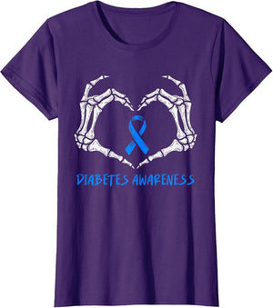 Type 1 Diabetes Awareness T1D Skeleton Heart Ribbon Blue