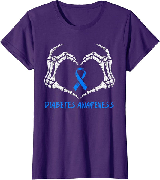 Type 1 Diabetes Awareness T1D Skeleton Heart Ribbon Blue