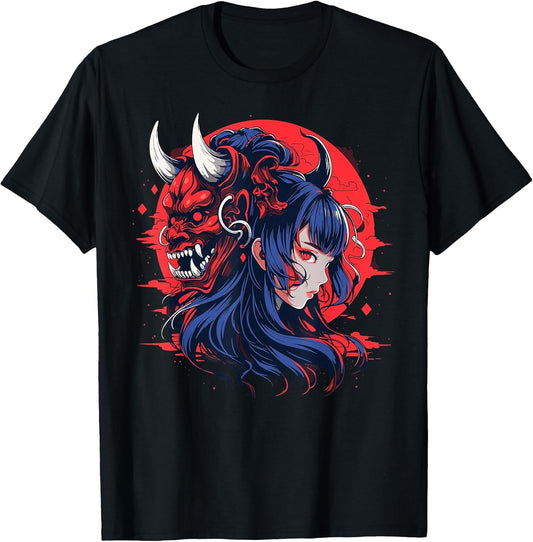 Beautiful Japanese Waifu Anime Girl Demon Oni Mask Graphic