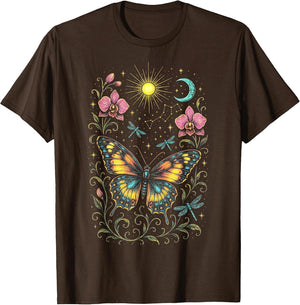 Butterfly Flowers Sun Moon Nature Colorful Art