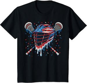Patriotic American Flag Lacrosse Ice Cream Drip Lax Boys