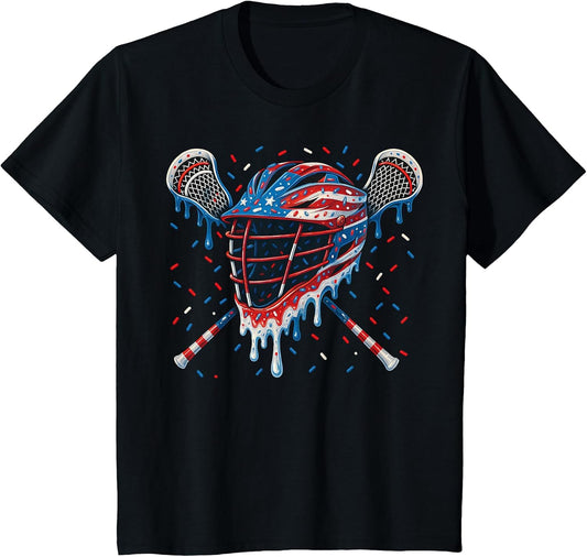 Patriotic American Flag Lacrosse Ice Cream Drip Lax Boys