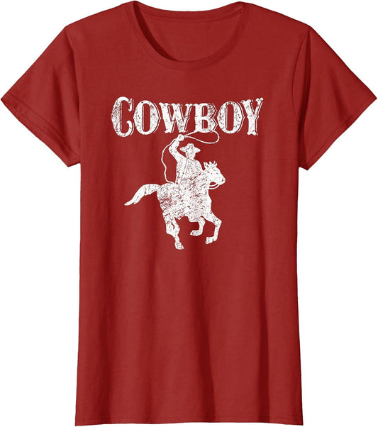 Cowboy T Shirt Horse Rider Cool Western Lasso Roping Cowboy