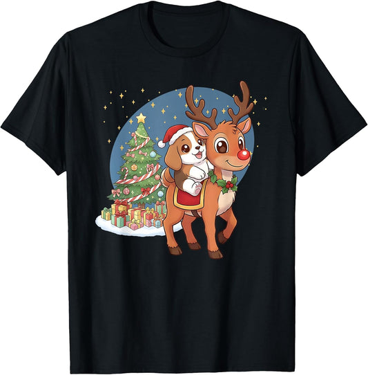 Beagle Puppy Dog Santa Claus Riding Reindeer Christmas