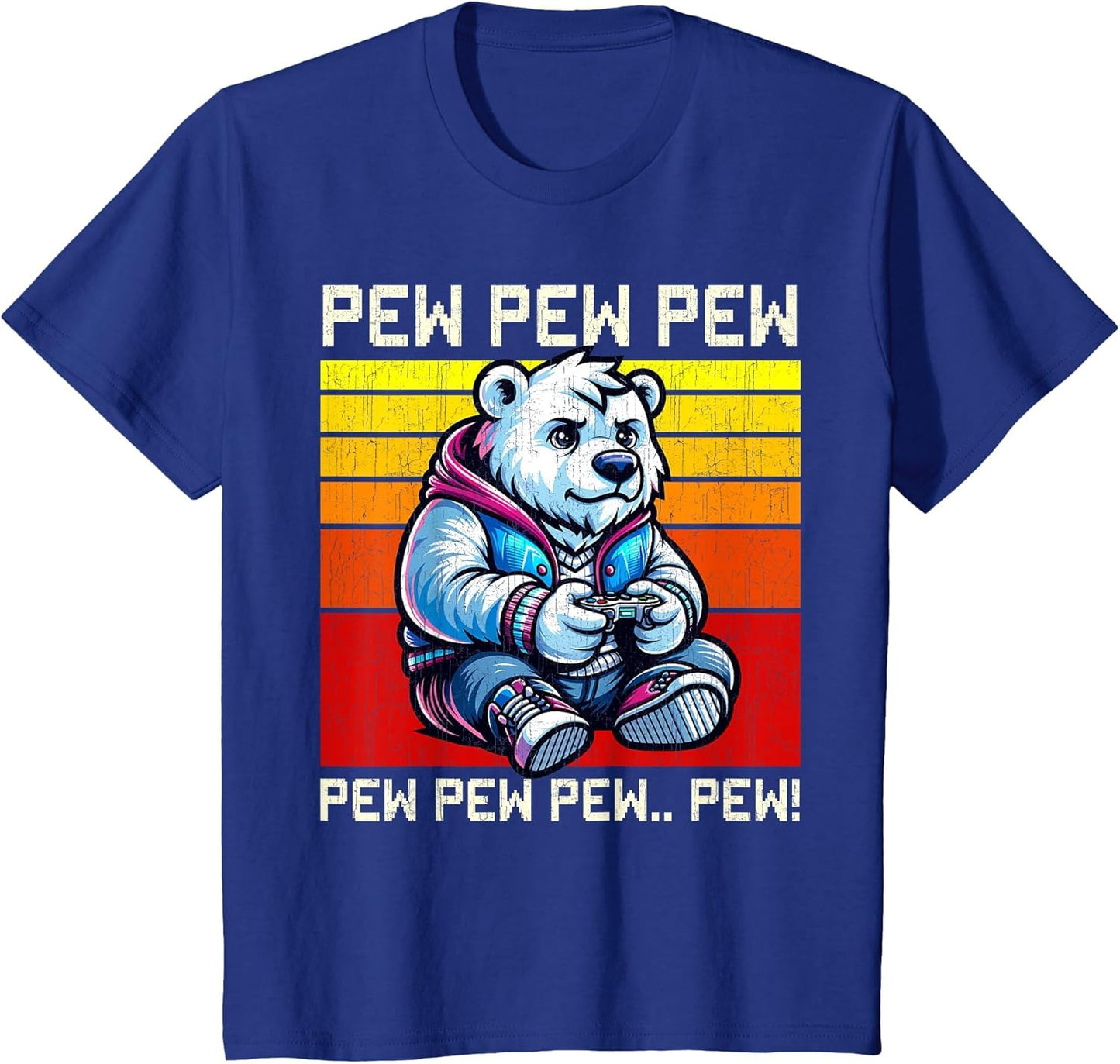 Polar Bear Gamer Pew Funny Video Games Vintage Boys Men