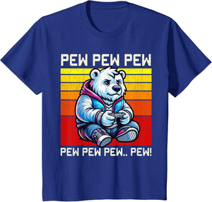 Polar Bear Gamer Pew Funny Video Games Vintage Boys Men