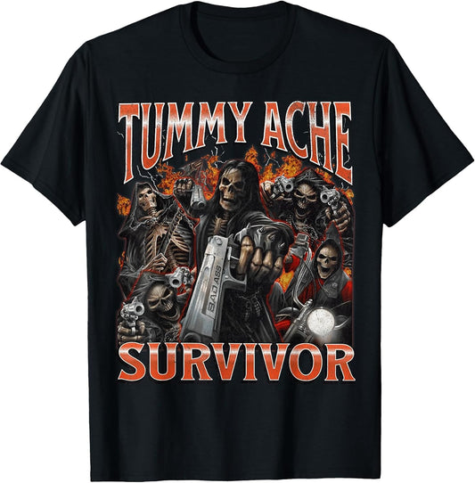 Tummy Ache Survivor Funny Hard Skeleton Meme Bootleg Graphic