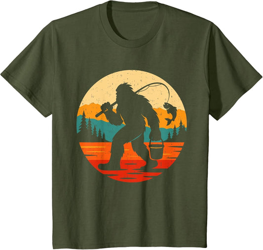 Bigfoot Fishing Funny Retro Sasquatch Fisherman Fish Lovers