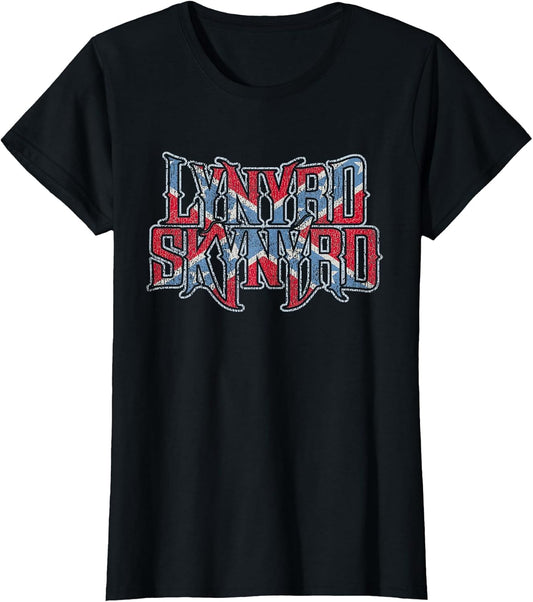Lynyrd Skynyrd Vintage Logo Rock Biker US Flag Southern