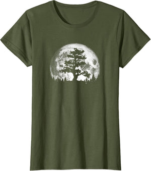 Retro Full Moon and Minimalist Pine Tree Vintage Graphic