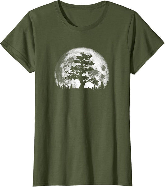 Retro Full Moon and Minimalist Pine Tree Vintage Graphic