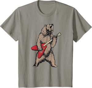 Roaring Grizzly Bear Sweet 80s Electric Guitar Graphic