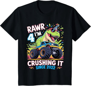 Kids 4th Birthday Monster Truck Dinosaur Since 2022 Rawr I'm 4