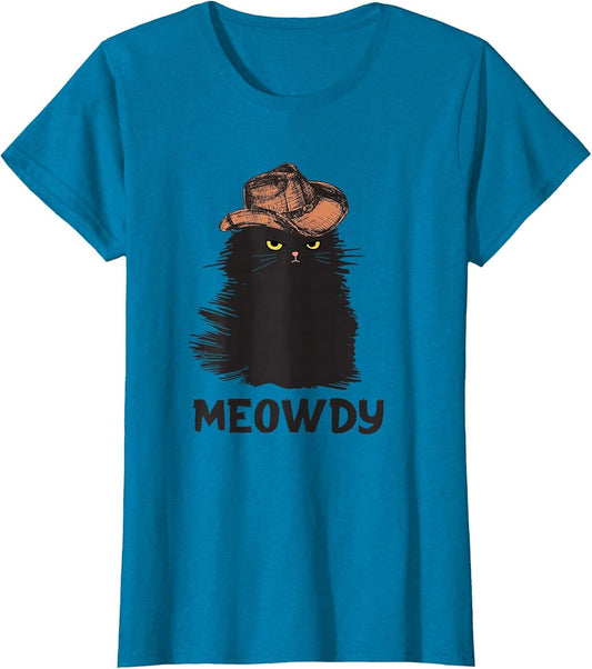 Meowdy Black cat Shirts , Meow and Howdy Meow Cat