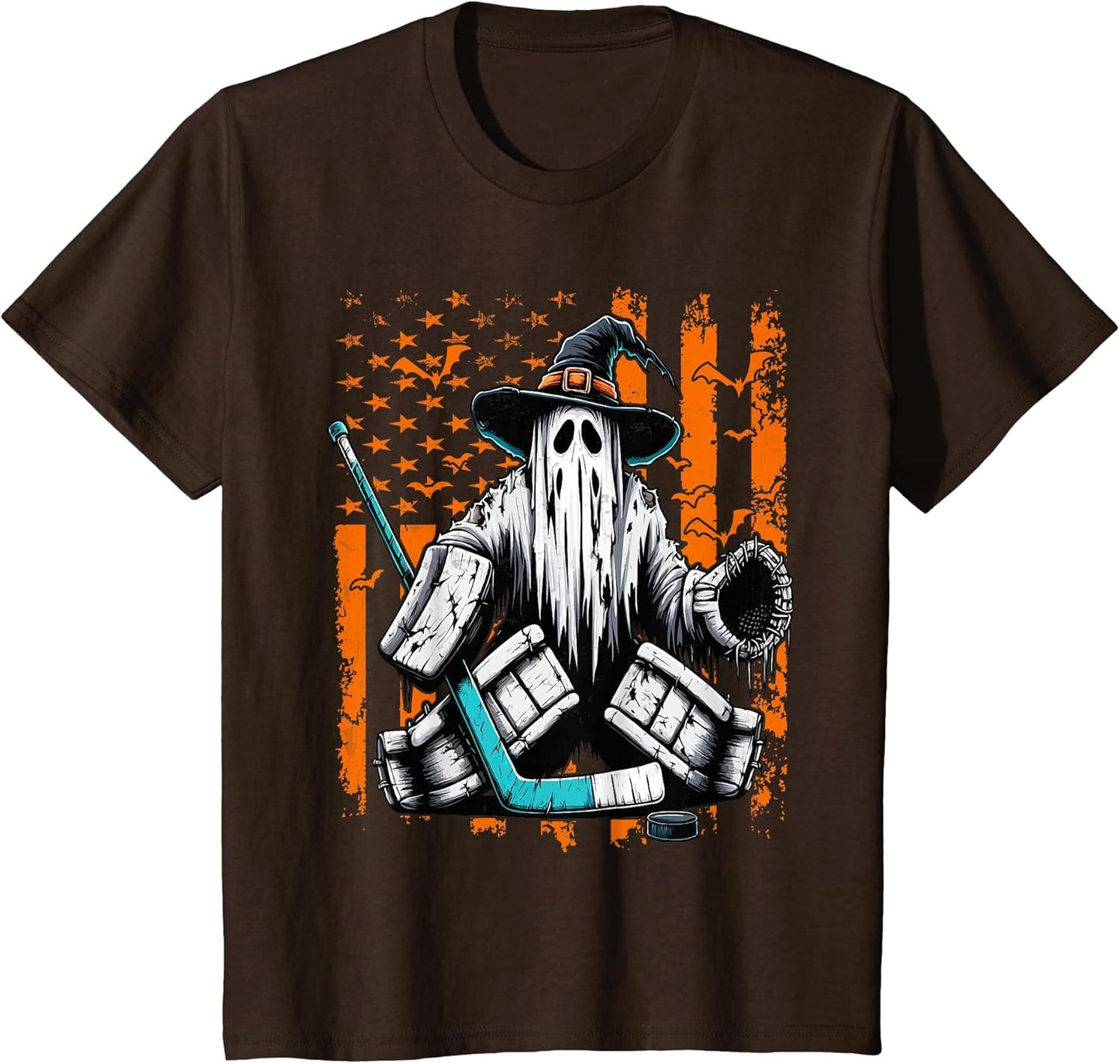 Hockey Goalie Ghost Halloween American Flag Ice Hockey