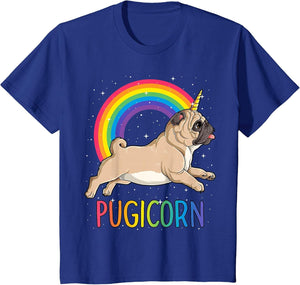 Pugicorn Pug Unicorn T Shirt Girls Kids Space Galaxy Rainbow