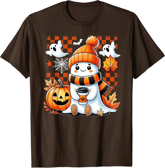 Cute Coffee Ghost with Pumpkin Cappuccino Autumn Halloween