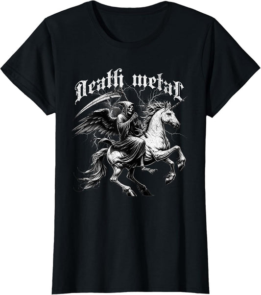 Death Metal Grim Reaper Riding a Unicorn Metalhead Vintage