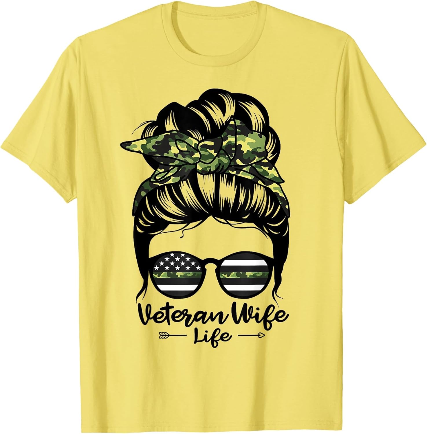 Veteran Wife Life Messy Bun Hair Funny Veteran Wife
