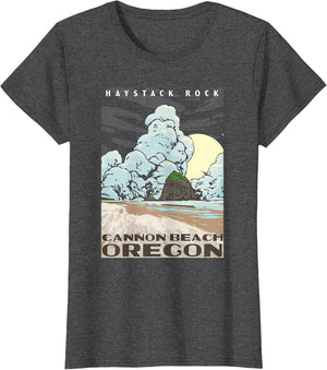 Cannon Beach Oregon Haystack Rock Retro WPA Style Vintage
