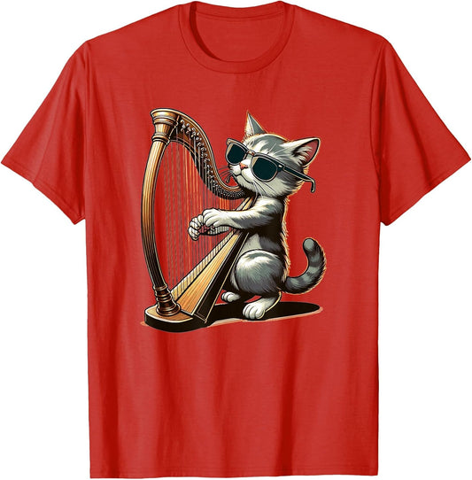 Musician Harpist Cat Wearing Sunglasses Cat Playing Harp