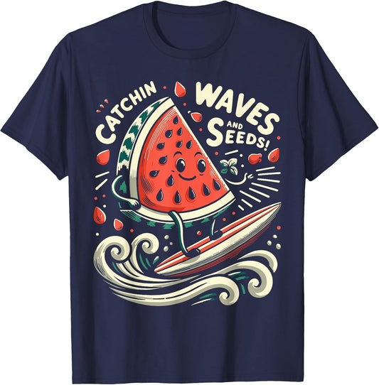 Catchin' Waves and Seeds! - Watermelon Surfing Design