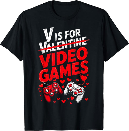 V is for Video Games Funny Valentine Gamer Boy Men Women