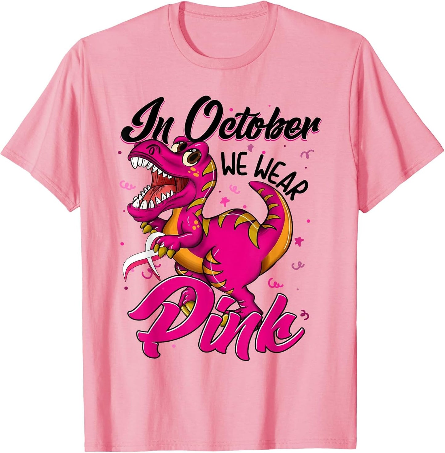 in October We Wear Pink Breast Cancer Trex Dino Kids Toddler