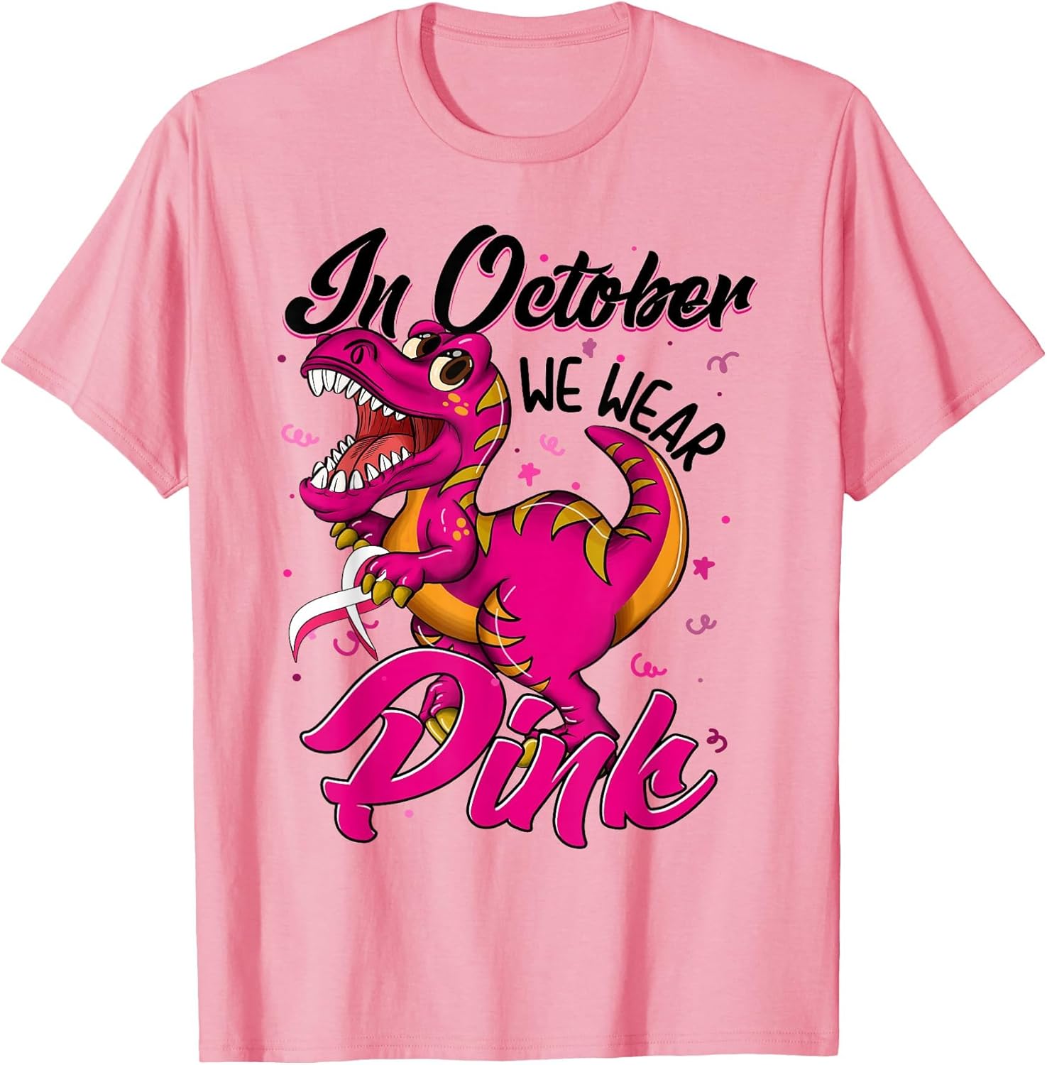 in October We Wear Pink Breast Cancer Trex Dino Kids Toddler